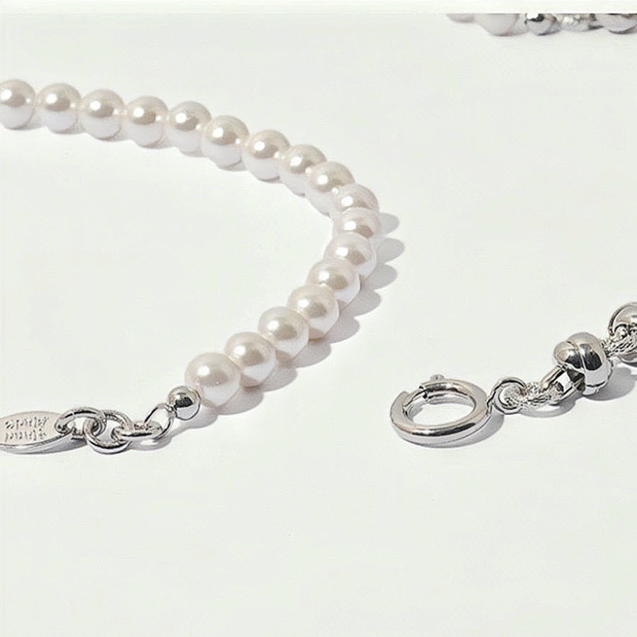 White Rhodium-plated Brass & Highlight Pearl Necklace