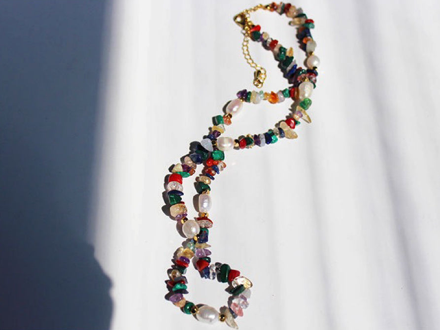 Vacuum Coating Handmade Color Stones Beaded Chocker Necklace