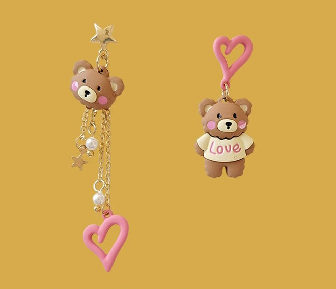 Cute Heart Bear Asymmetrical Earring