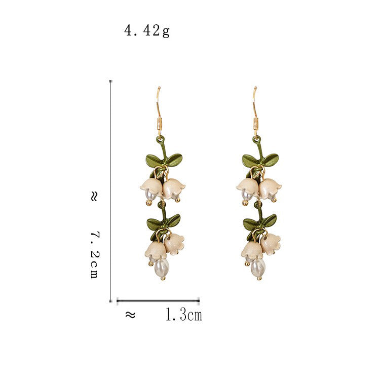 Vintage White Lily of the Valley Long Earring