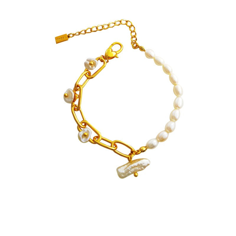 Real Gold Plated Irregular Freshwater Pearl Beaded Design Bracelet