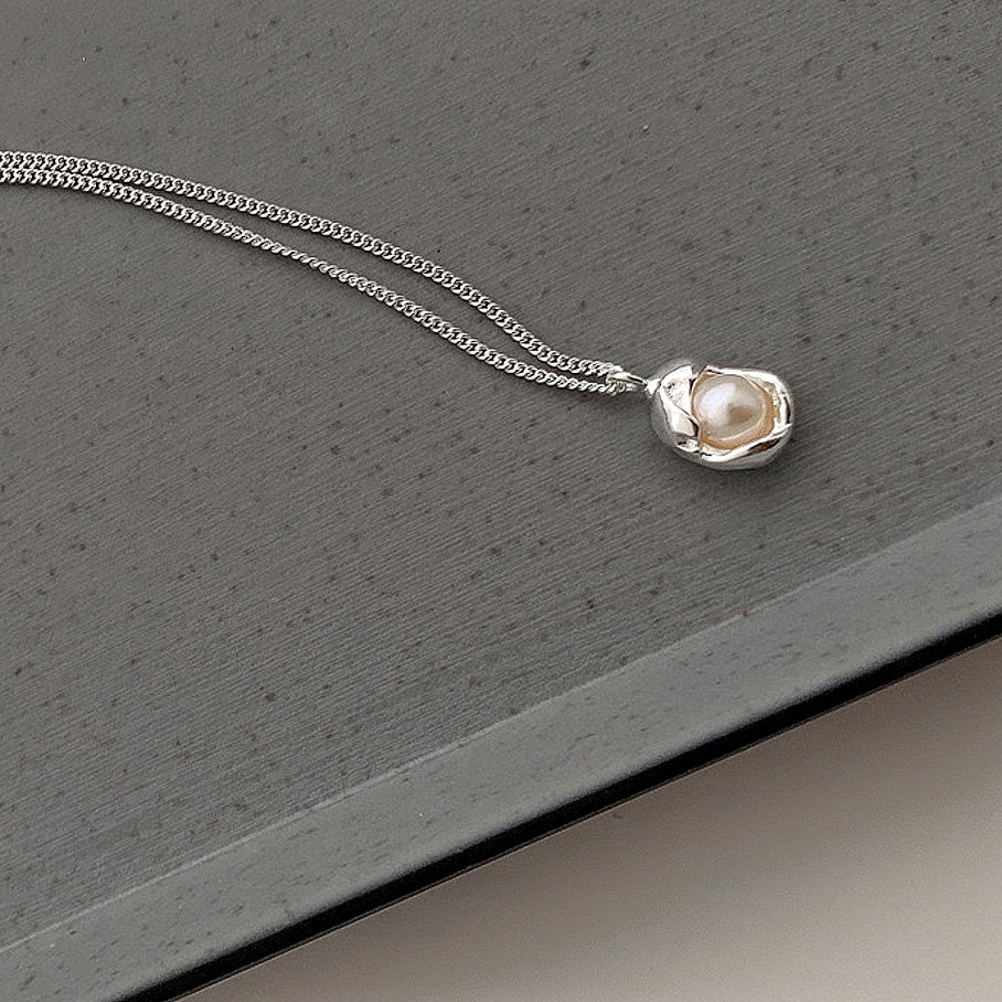 S925 Sterling Silver Inlaid Pearl  Necklace