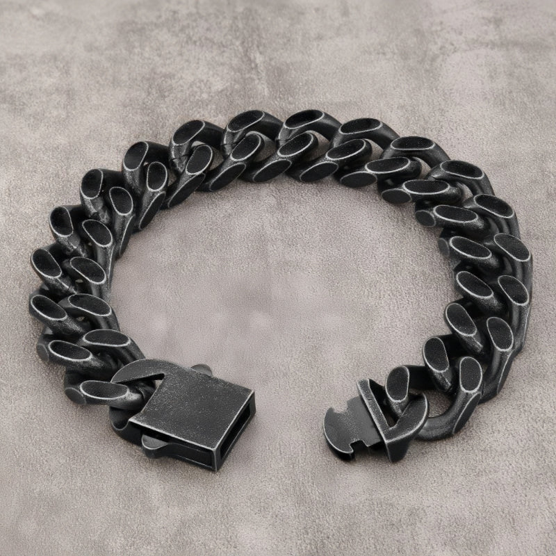 Stainless Steel Cuban Chain Bracelet Black Color for Men