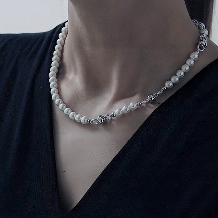 White Rhodium-plated Brass & Highlight Pearl Necklace