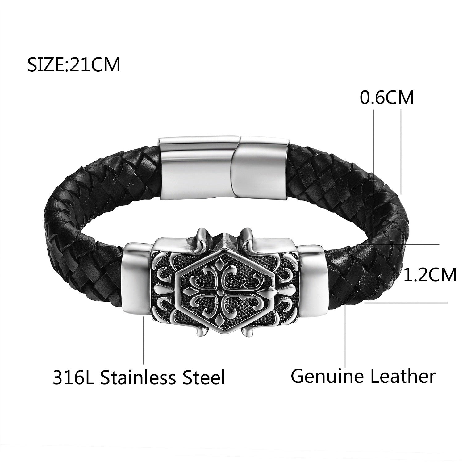 Vintage Stainless Steel Genuine Leather Bangle for Men's Bracelet