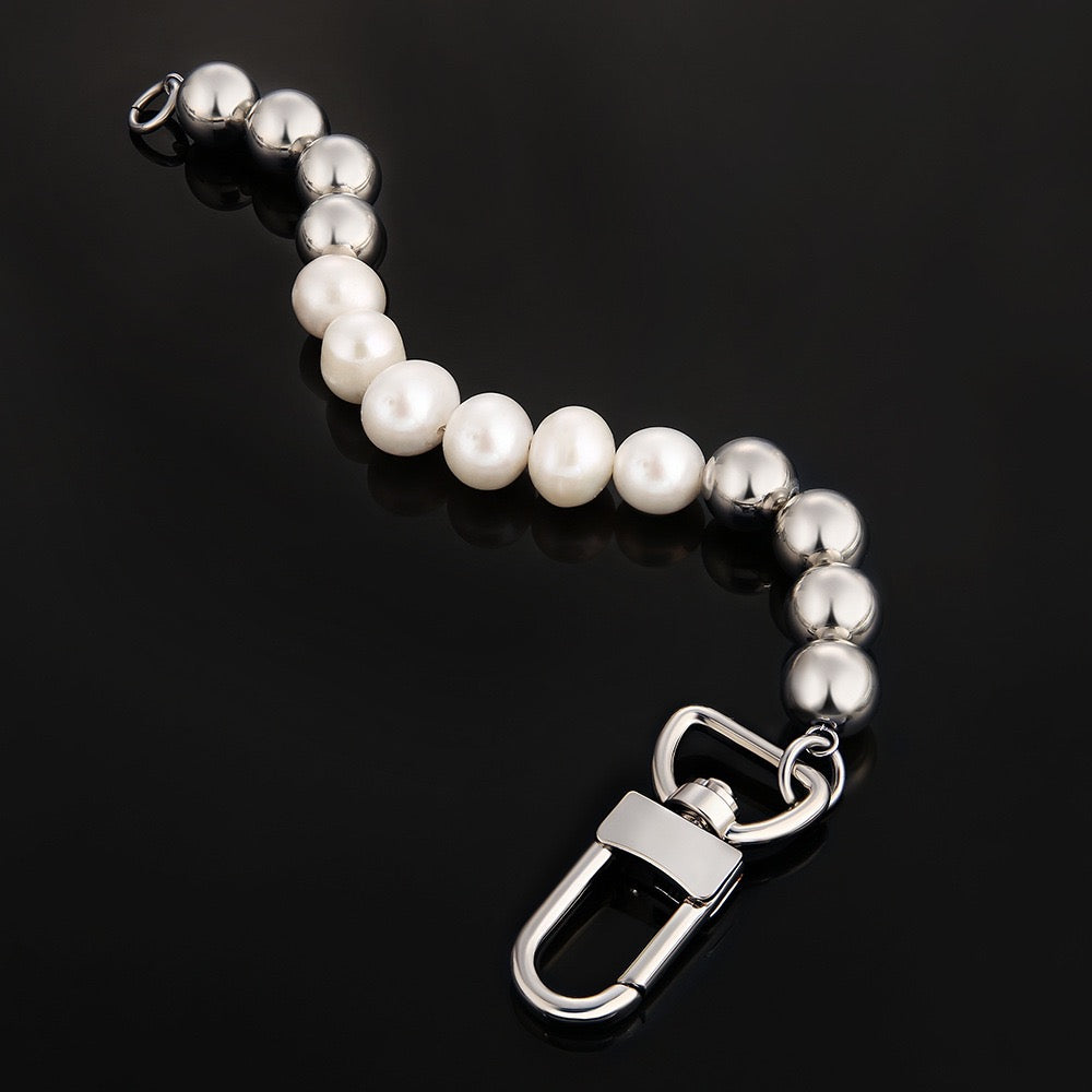 Stainless Steel & 10mm Freshwater Pearl Beaded Buckle Bracelet for Men