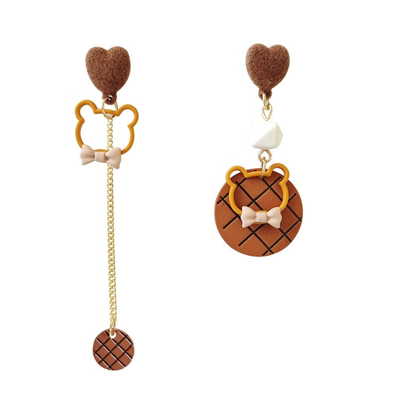 Cute Heart Bear Line with Bow Asymmetrical Earring