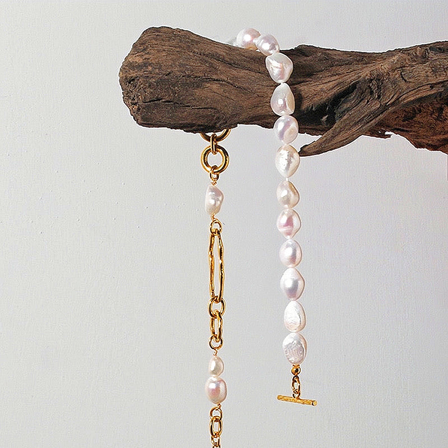 Gold-Plated Natural Baroque Pearl Choker Necklace