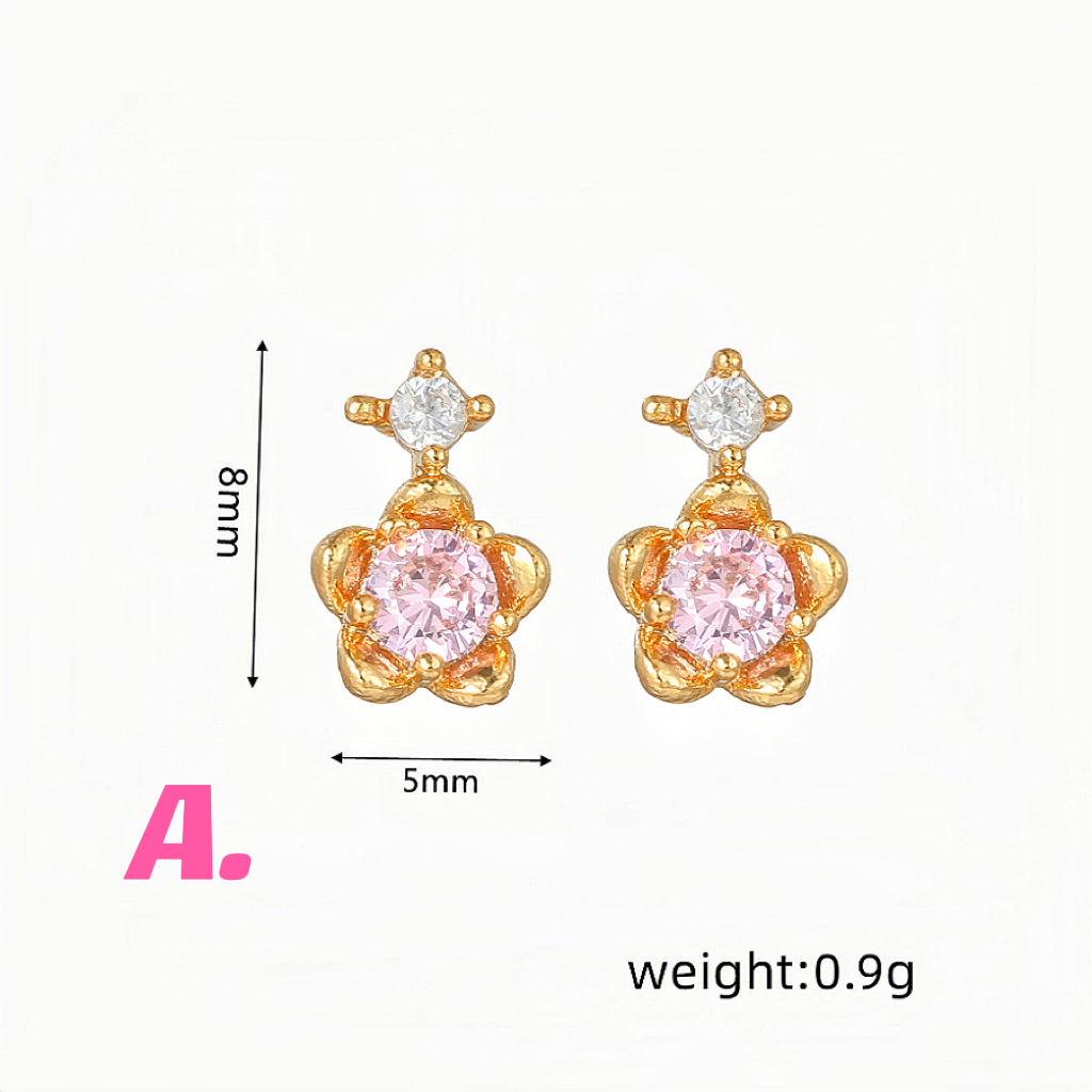 Pink Heart & Zircon Earrings