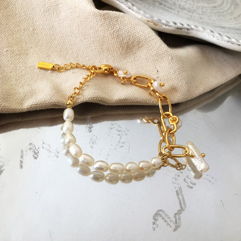 Real Gold Plated Irregular Freshwater Pearl Beaded Design Bracelet