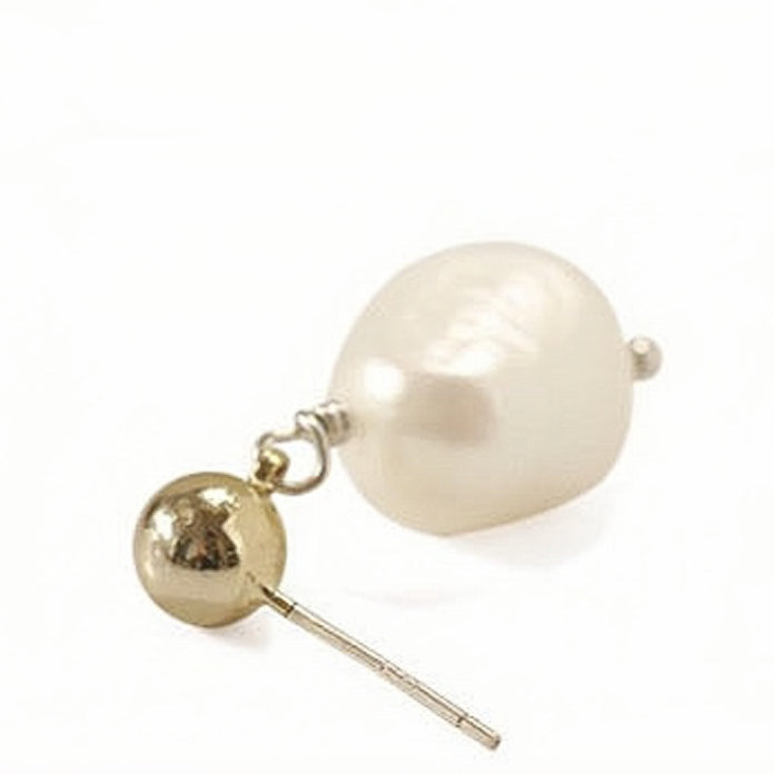 Gold Plated Natural Freshwater Pearl Asymmetrical Drop Earring