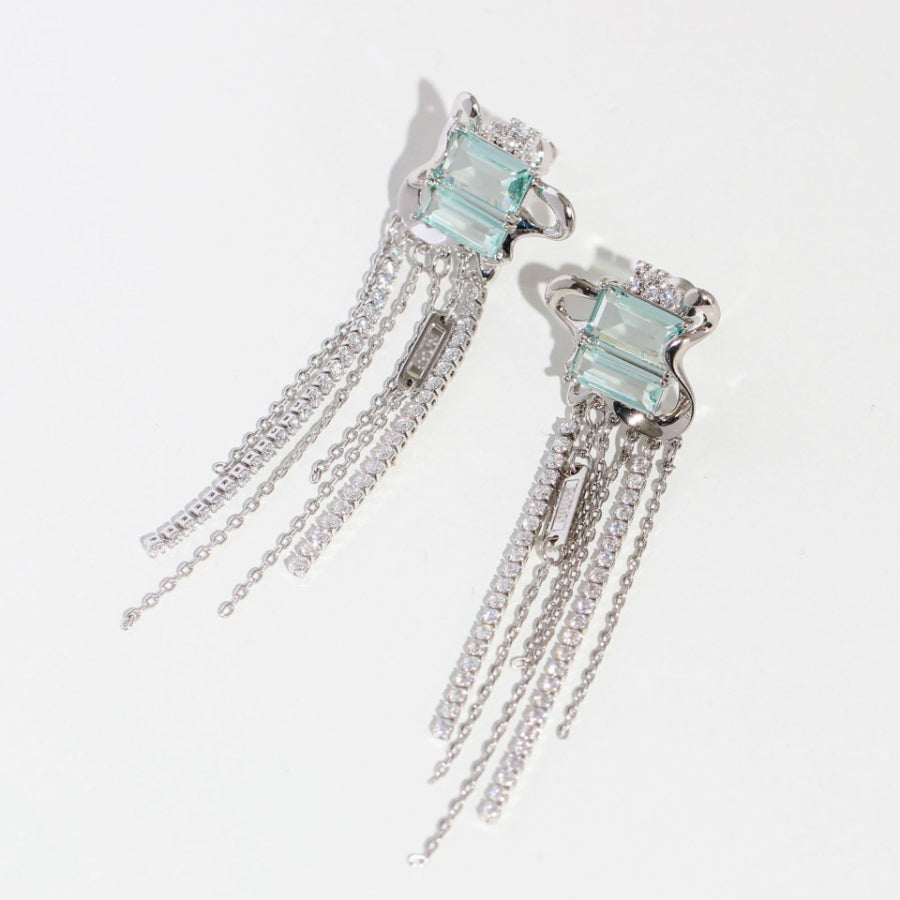 Gold Plated Copper Zircon Tassel Mint Green Earrings