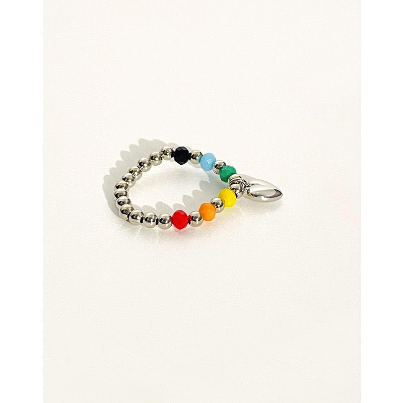 Colorful Beads Beaded Heart Pendant Ring