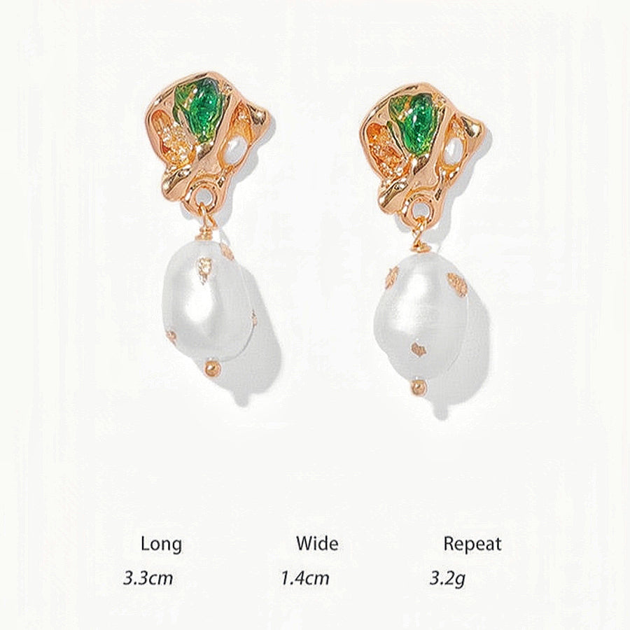 Vintage Green Zircon Natural Pearl Earring