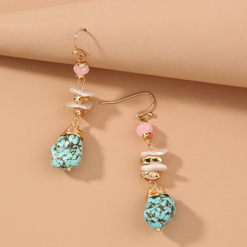 Turquoise with Alloy & Pearl Beaded Drop Earrings