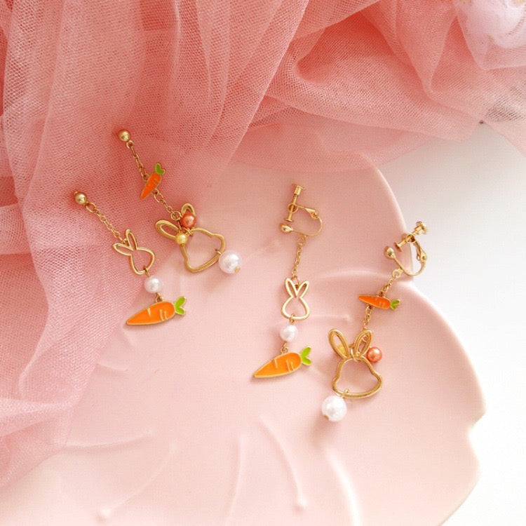 Cute Rabbit Carrot Asymmetrical Earring