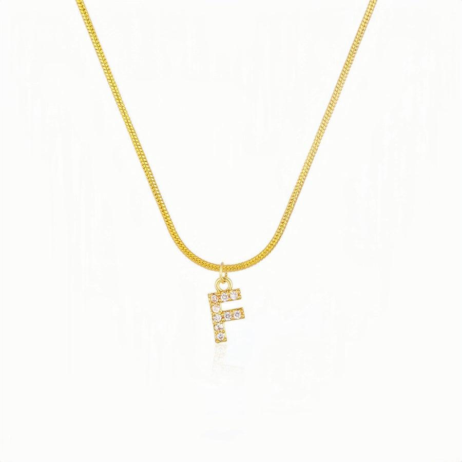 18K Gold Snake Herringbone Chain with A-Z Alphabet Letter Pendant Necklace