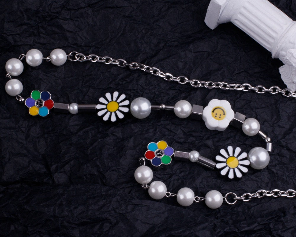 Smile Face Sun Flower Pearl Necklace & Bracelet Set