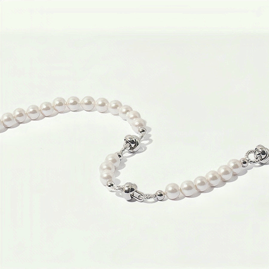 White Rhodium-plated Brass & Highlight Pearl Necklace