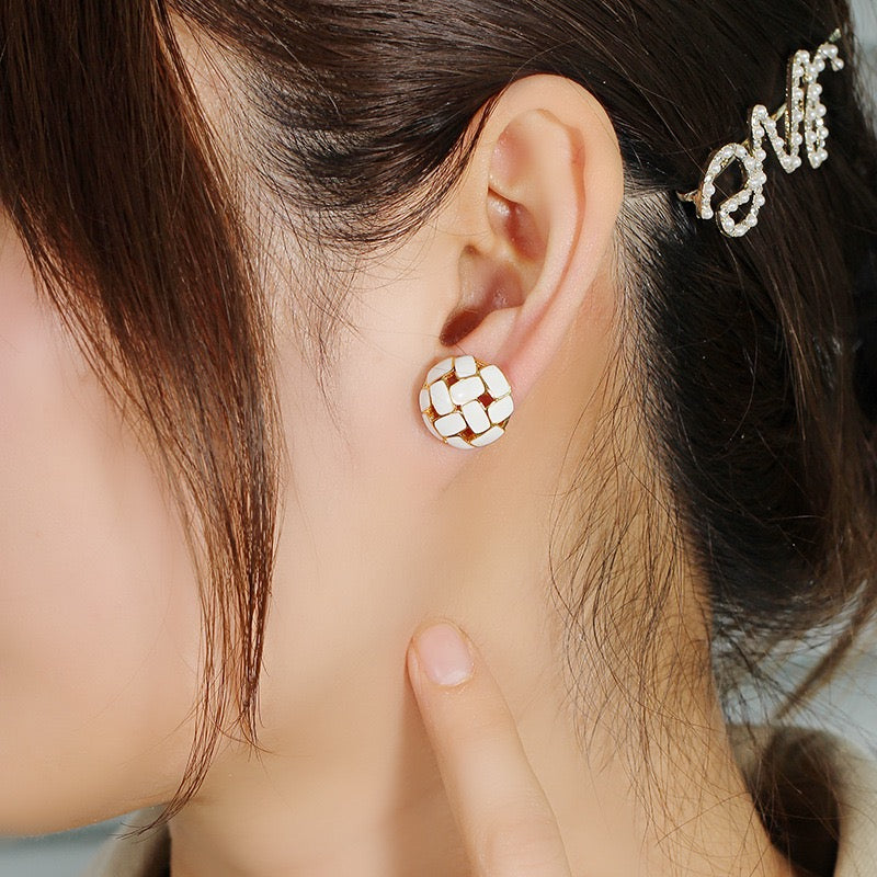 White Enamel Glaze Pierced Earring