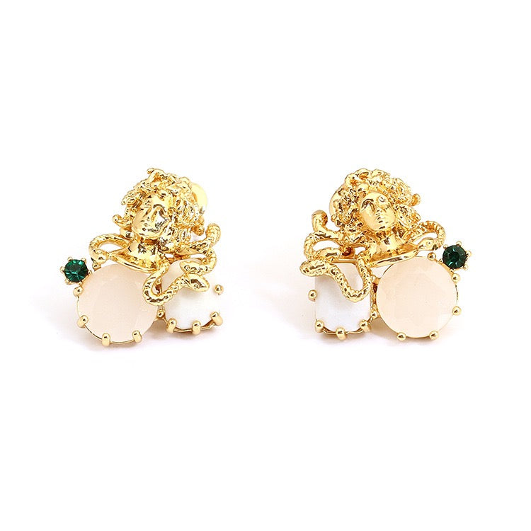 Gold Plated Copper Gem Inlaid Stud Earrings