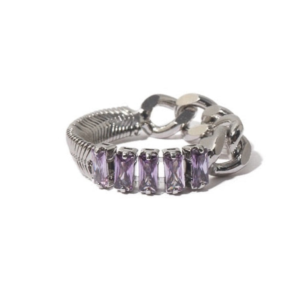 Vintage Purple Zircon Spliced Chain Ring for Women