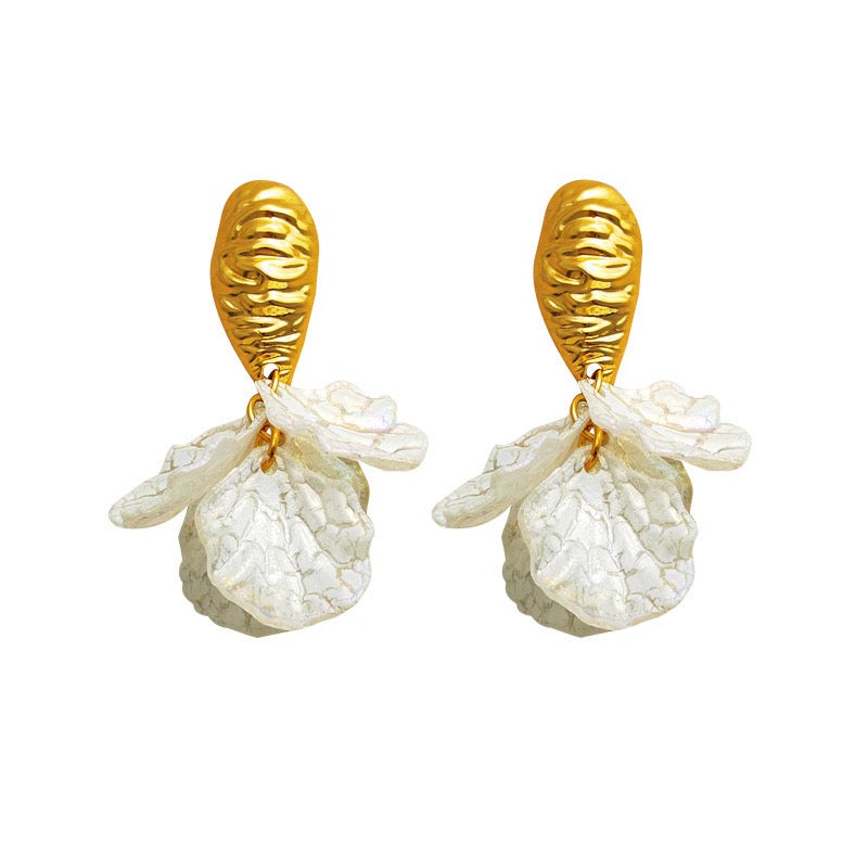 Copper Real Gold Plated White Petal Tassel Earring