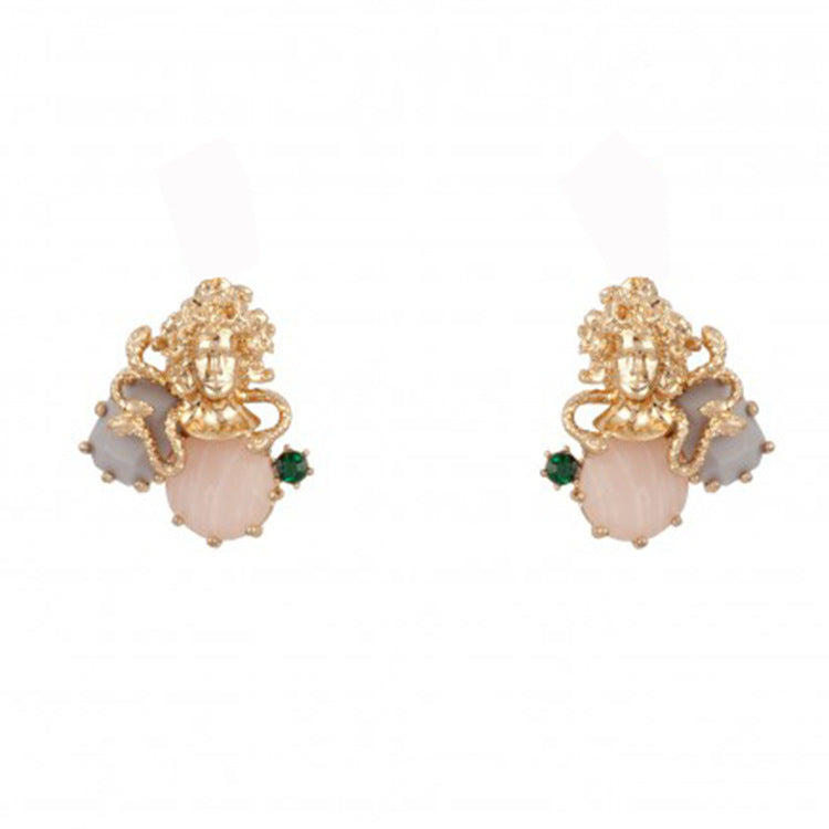 Gold Plated Copper Gem Inlaid Stud Earrings