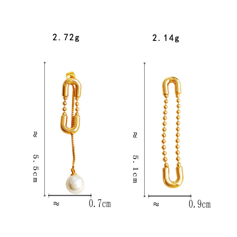 Pin Design Asymmetrical FAUX Pearl Earring