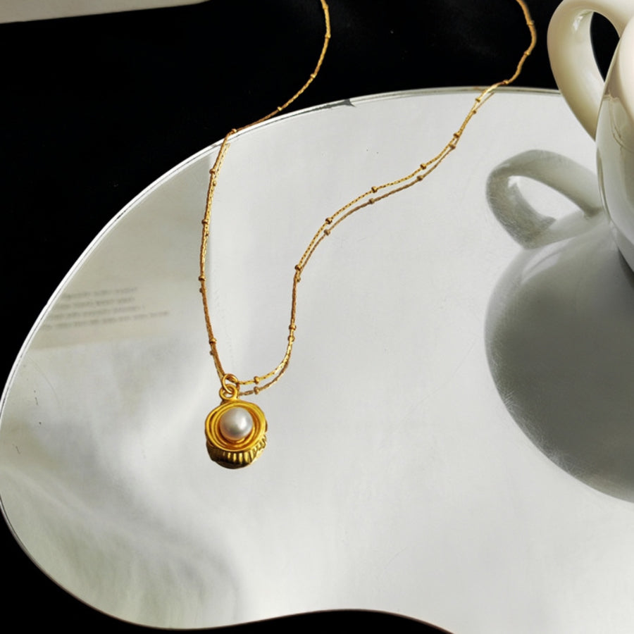 Real Gold Plated Copper Simple Freshwater Pearl Pendant Necklace