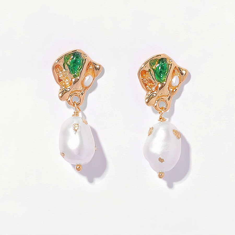 Vintage Green Zircon Natural Pearl Earring