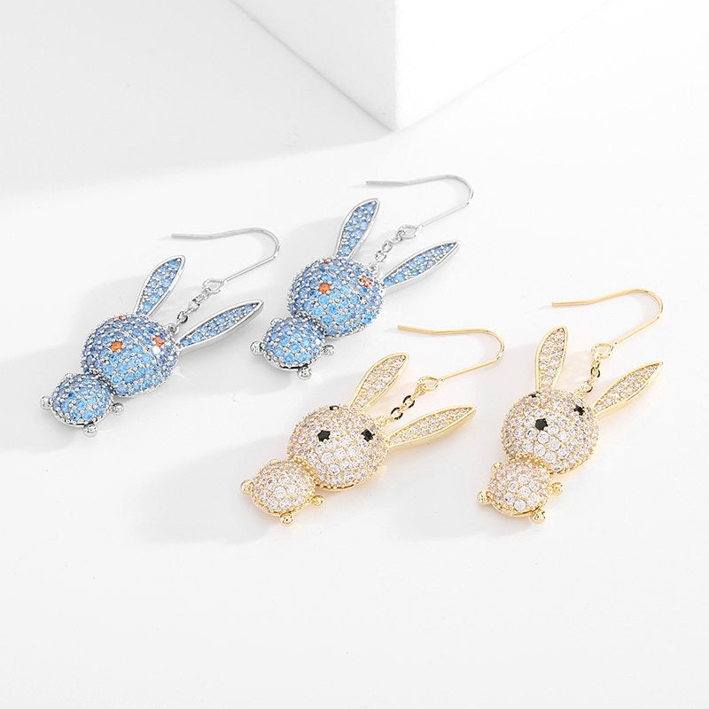 Cute Stereoscopic Zircon Inlaid Rabbit Earrings