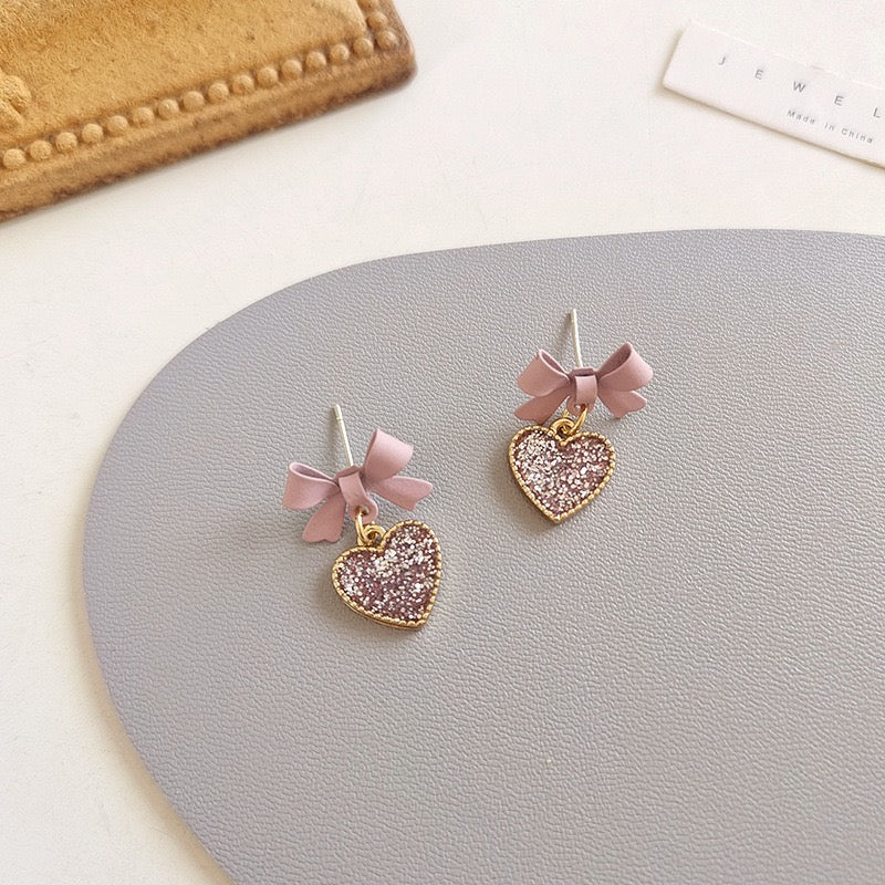 Pink Bow Heart Pierced Earring