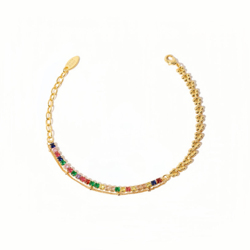 18K Gold Plated Wheat Chain Splice with Zircon Bracelet