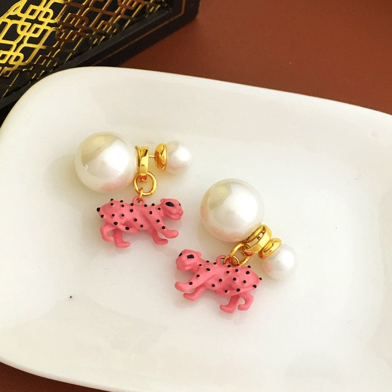 Copper Real Gold Plated Pink Leopard Pierced Earring