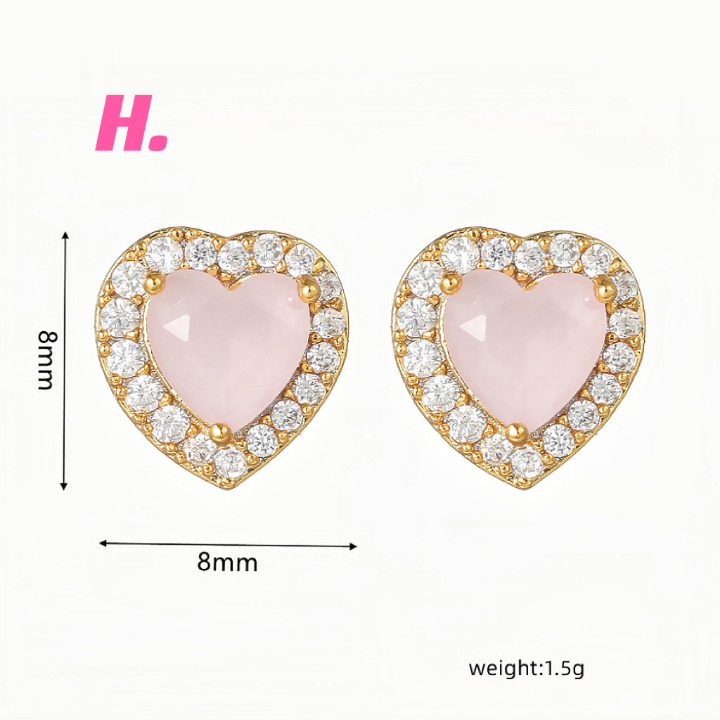 Pink Heart & Zircon Earrings