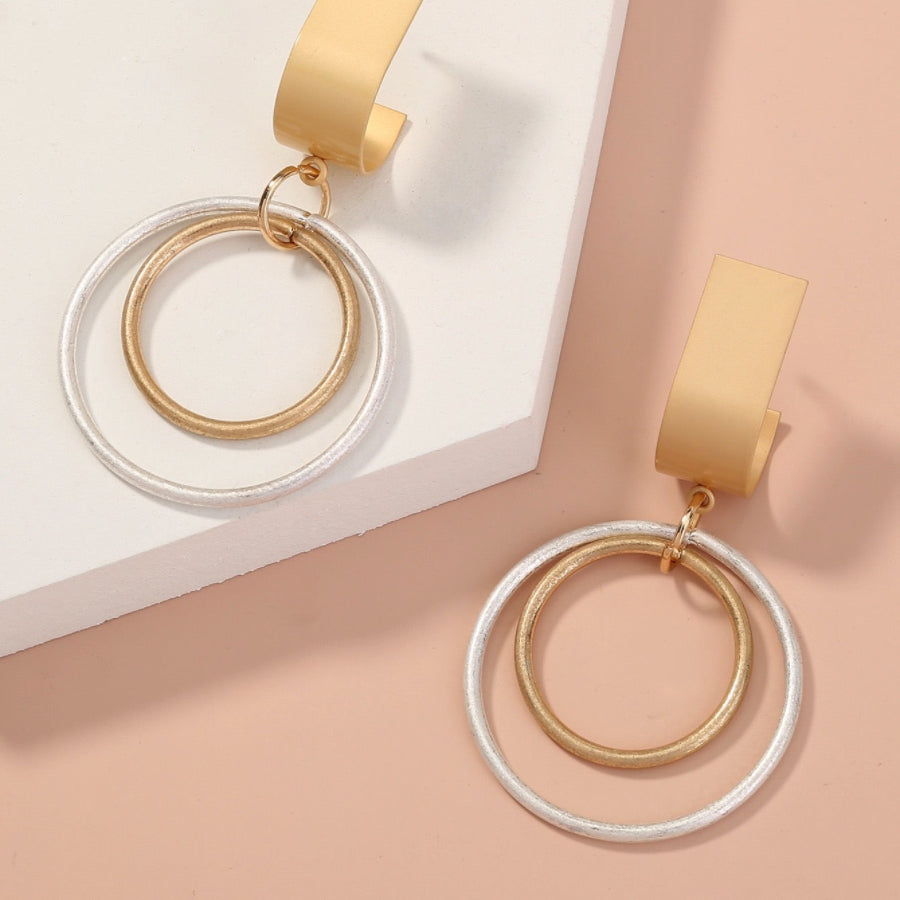 Double Layer Colors Gold Silver Hoop Drop Earrings