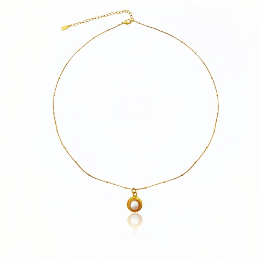 Real Gold Plated Copper Simple Freshwater Pearl Pendant Necklace