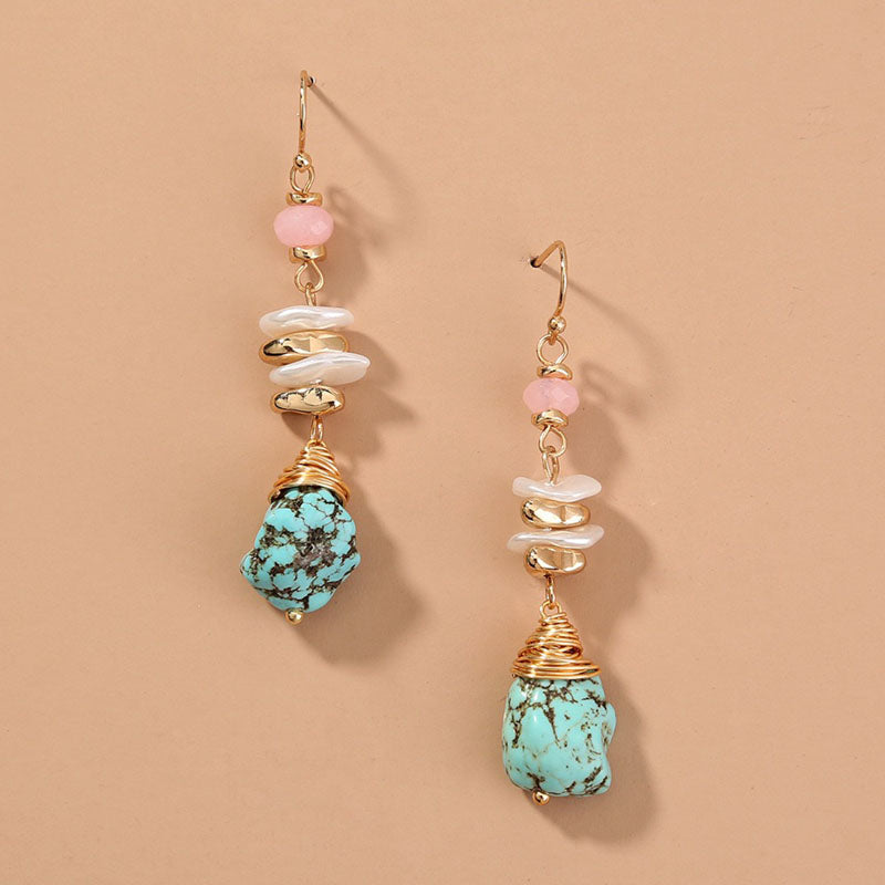 Turquoise with Alloy & Pearl Beaded Drop Earrings