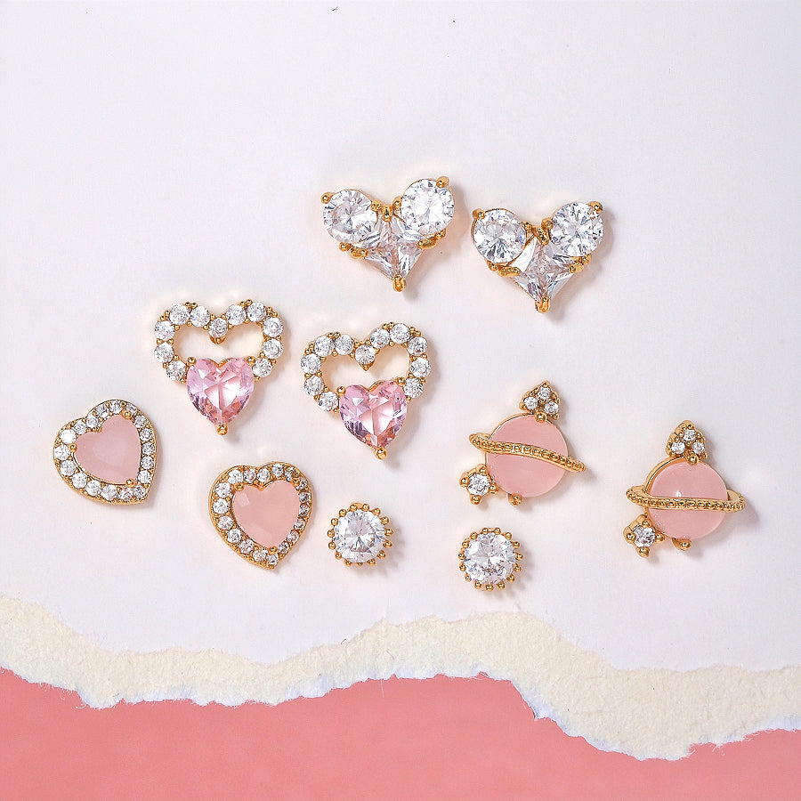 Pink Heart & Zircon Earrings