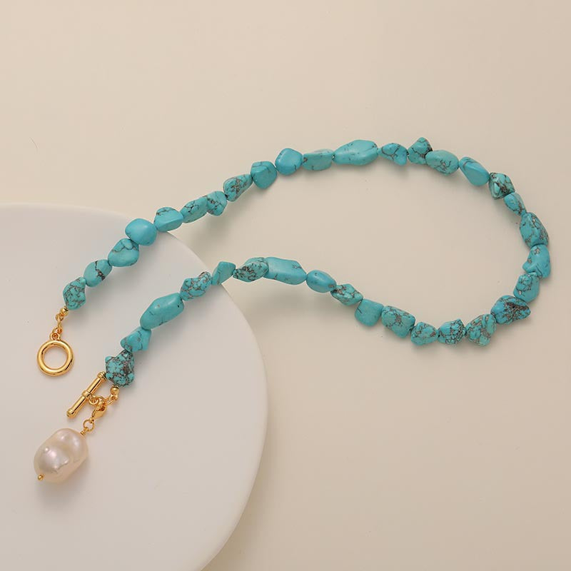 45cm Gold Plated Turquoise Freshwater Baroque Pearl Necklace