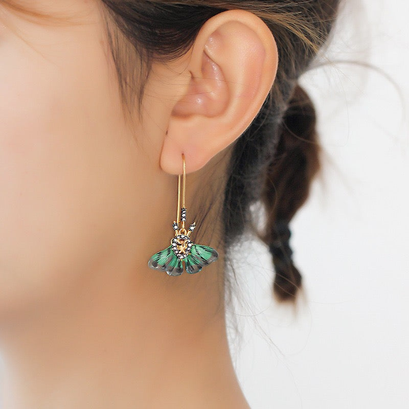 Resin Green Butterfly Design Earrings