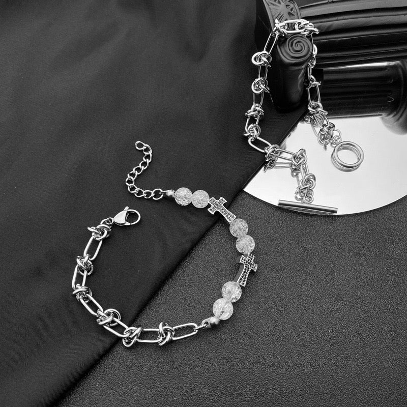 Titanium Steel Cross & OT Buckle Bracelet Two Set