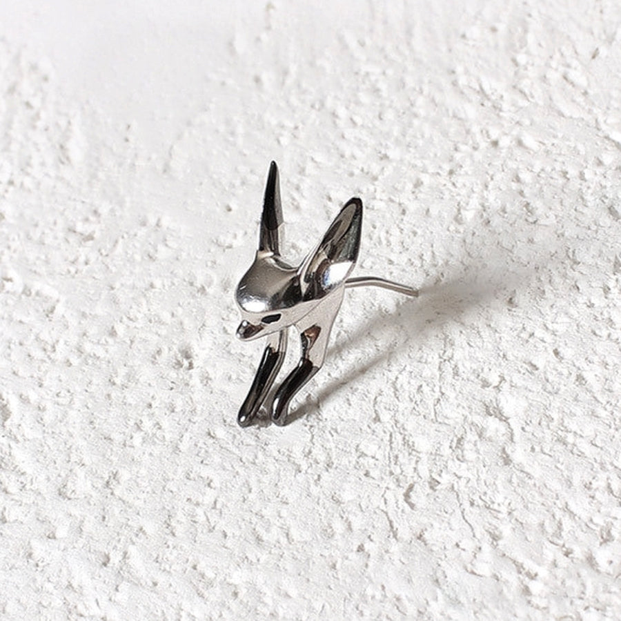 Rhodium-Plated Cute Fox Single Earring