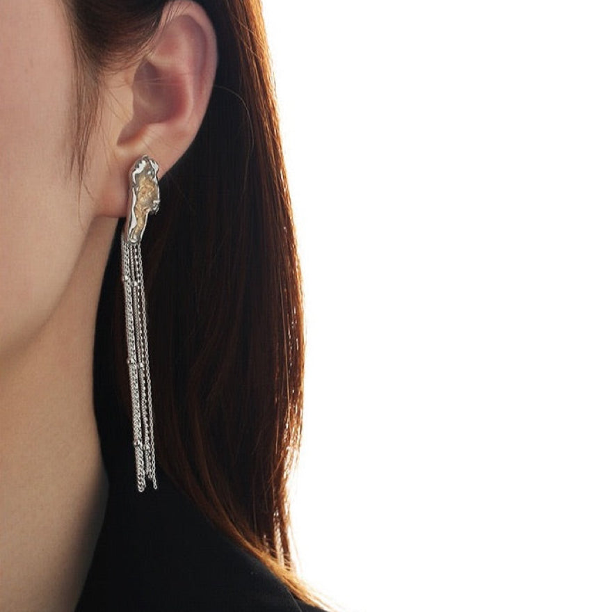 Sparkling Irregular Long Tassel Earring