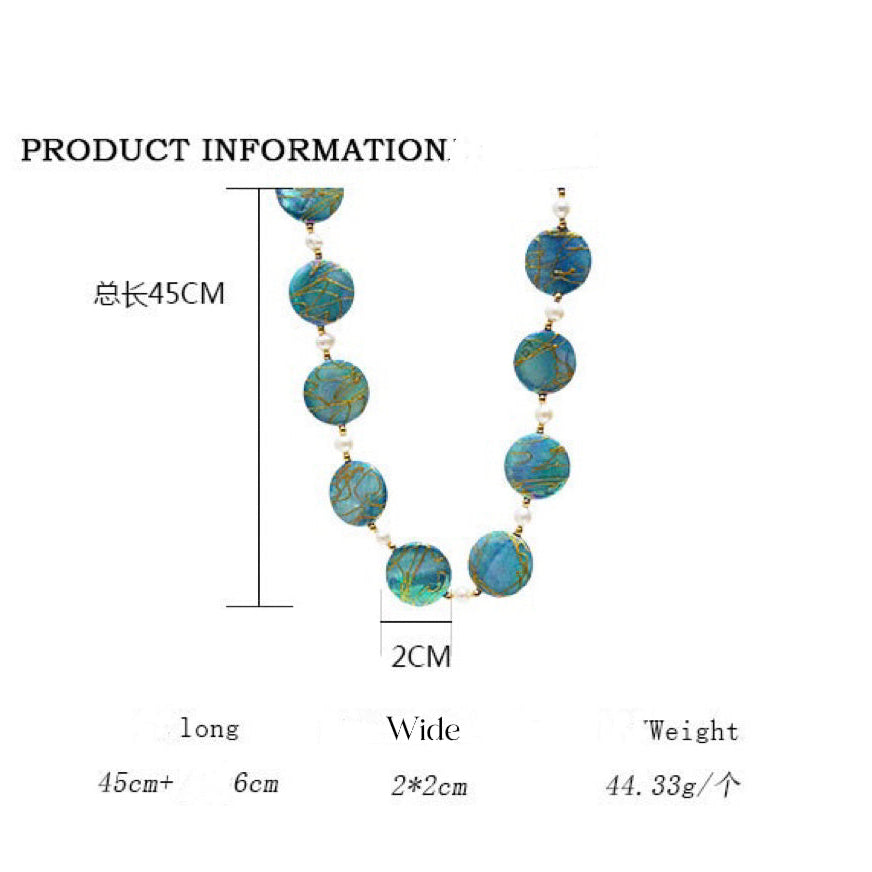 Vacuum Coating Ocean Series Blue Shell Beaded Necklace Bracelet Earrings Set