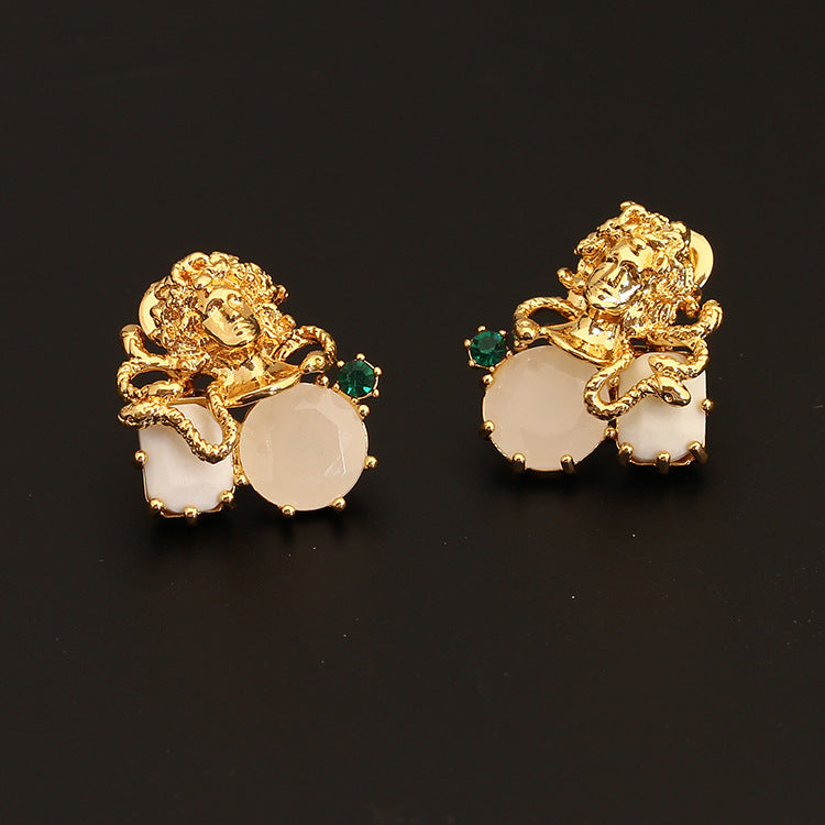 Gold Plated Copper Gem Inlaid Stud Earrings