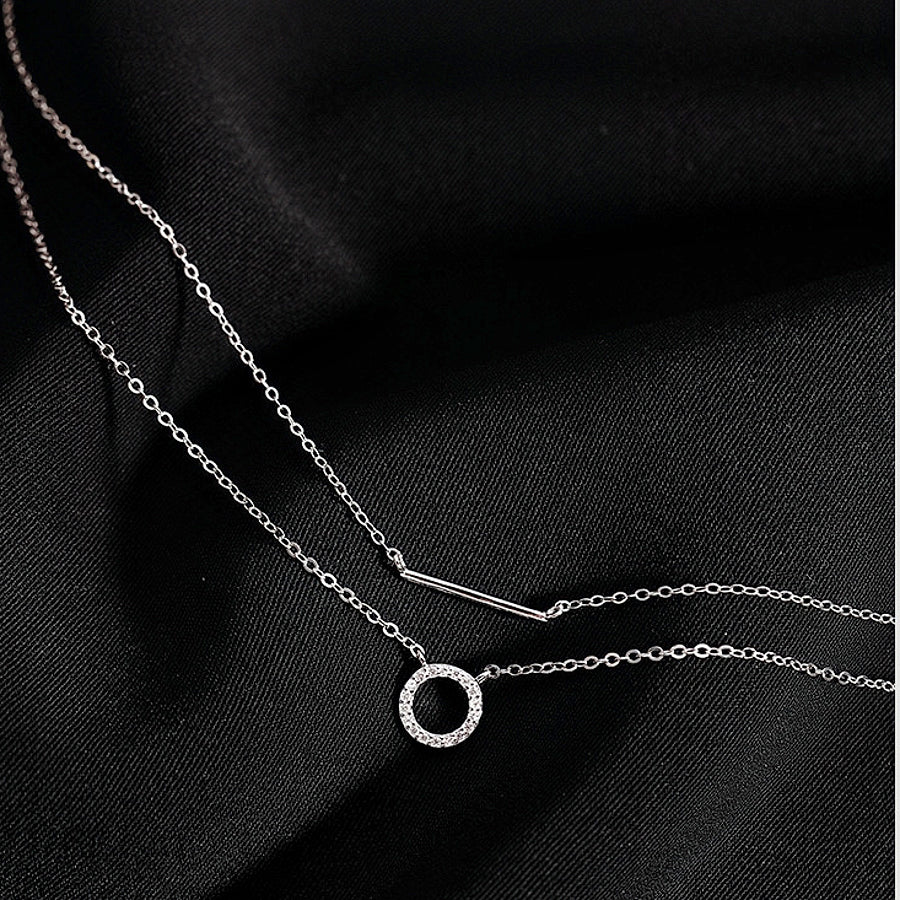 S925 Sterling Silver Double Layered Necklace Circle Pendant