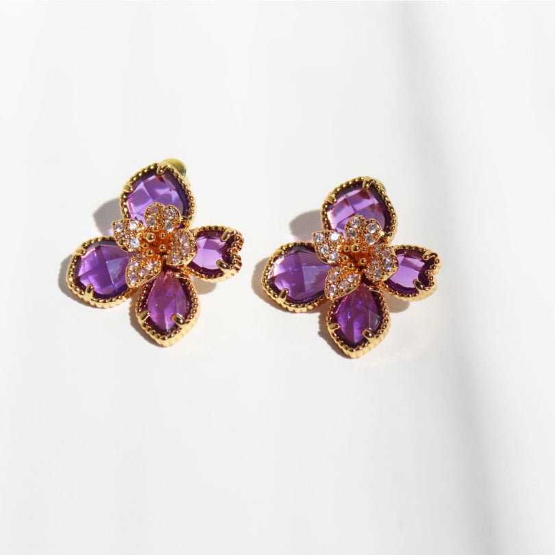 Vintage Green | Purple Flower Earrings