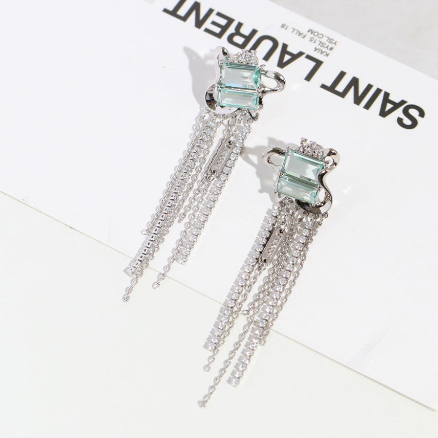 Gold Plated Copper Zircon Tassel Mint Green Earrings